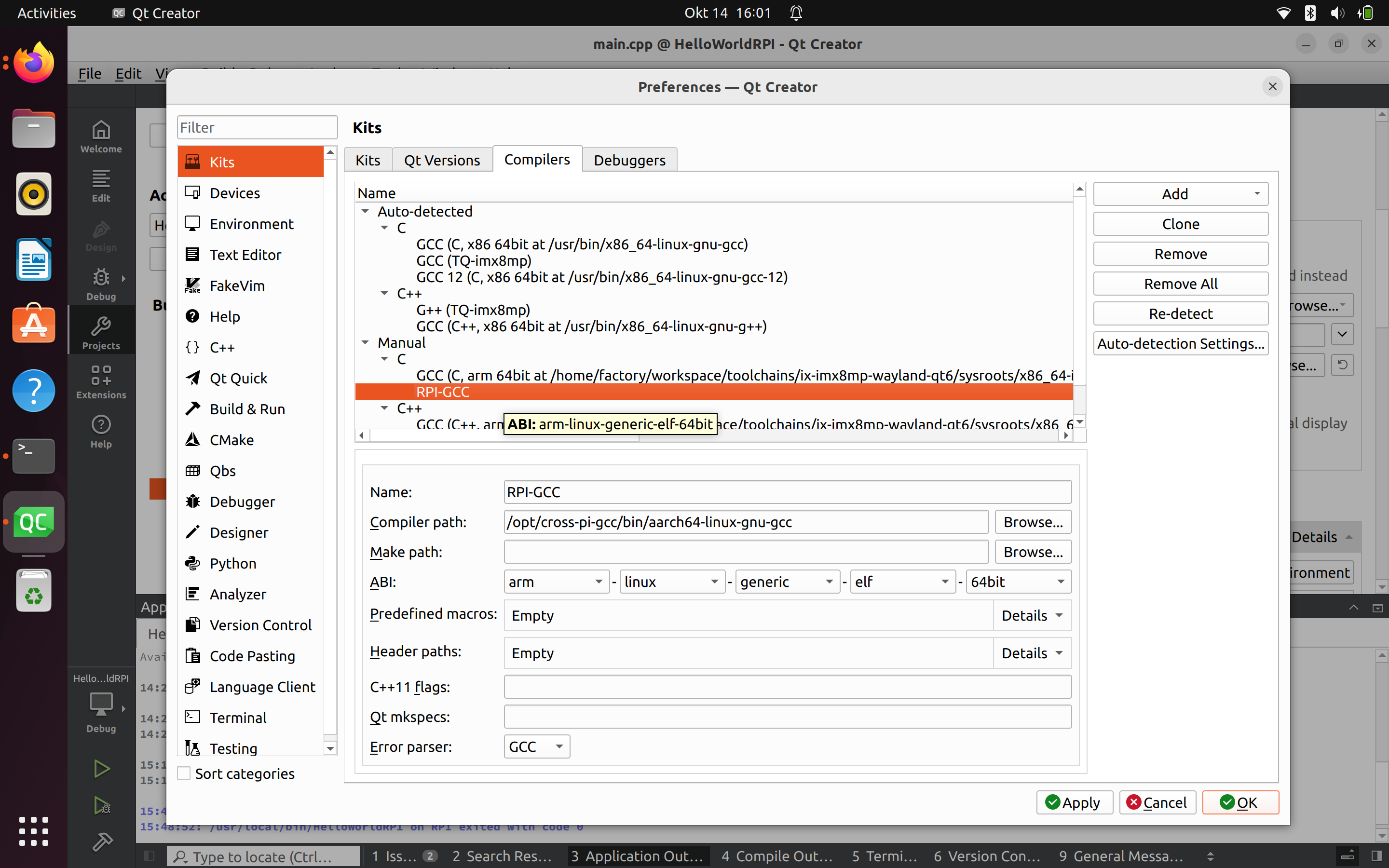 Qt 6.8 Cross-Compilation dla Raspberry Pi zrzut ekranu komputera