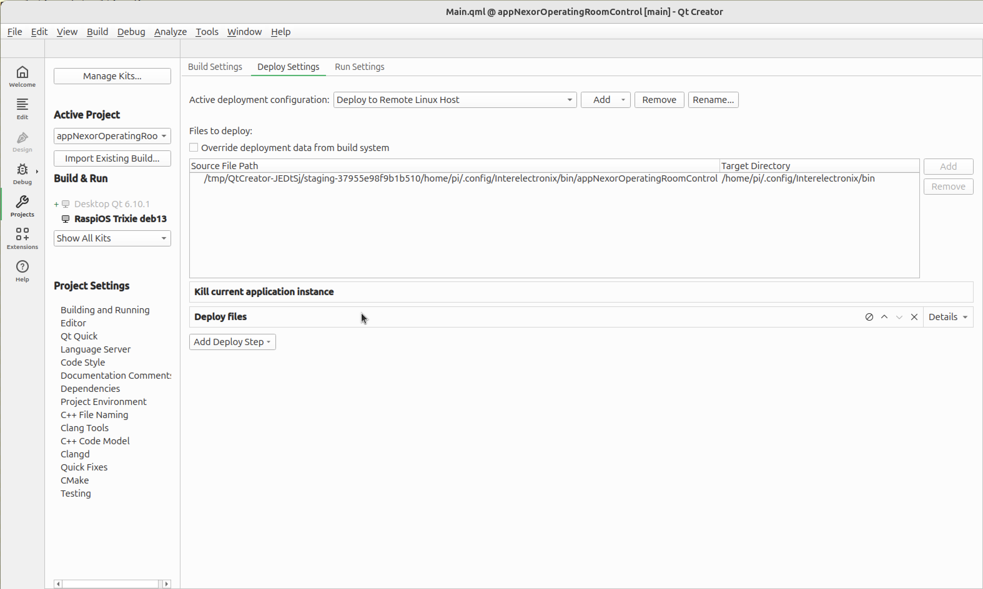 Настройки развертывания QtCreator