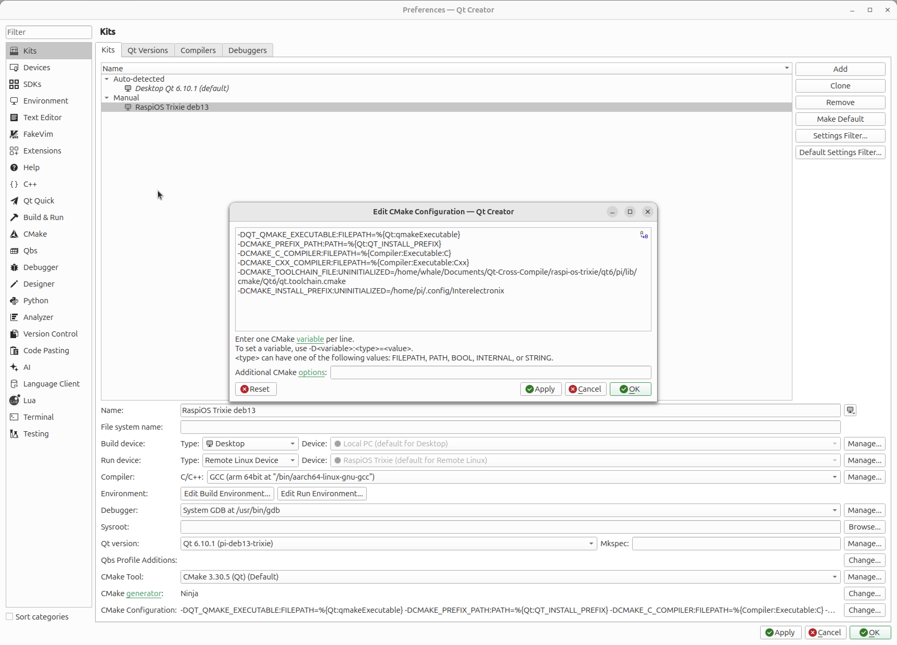 Наборы предпочтений QtCreator
