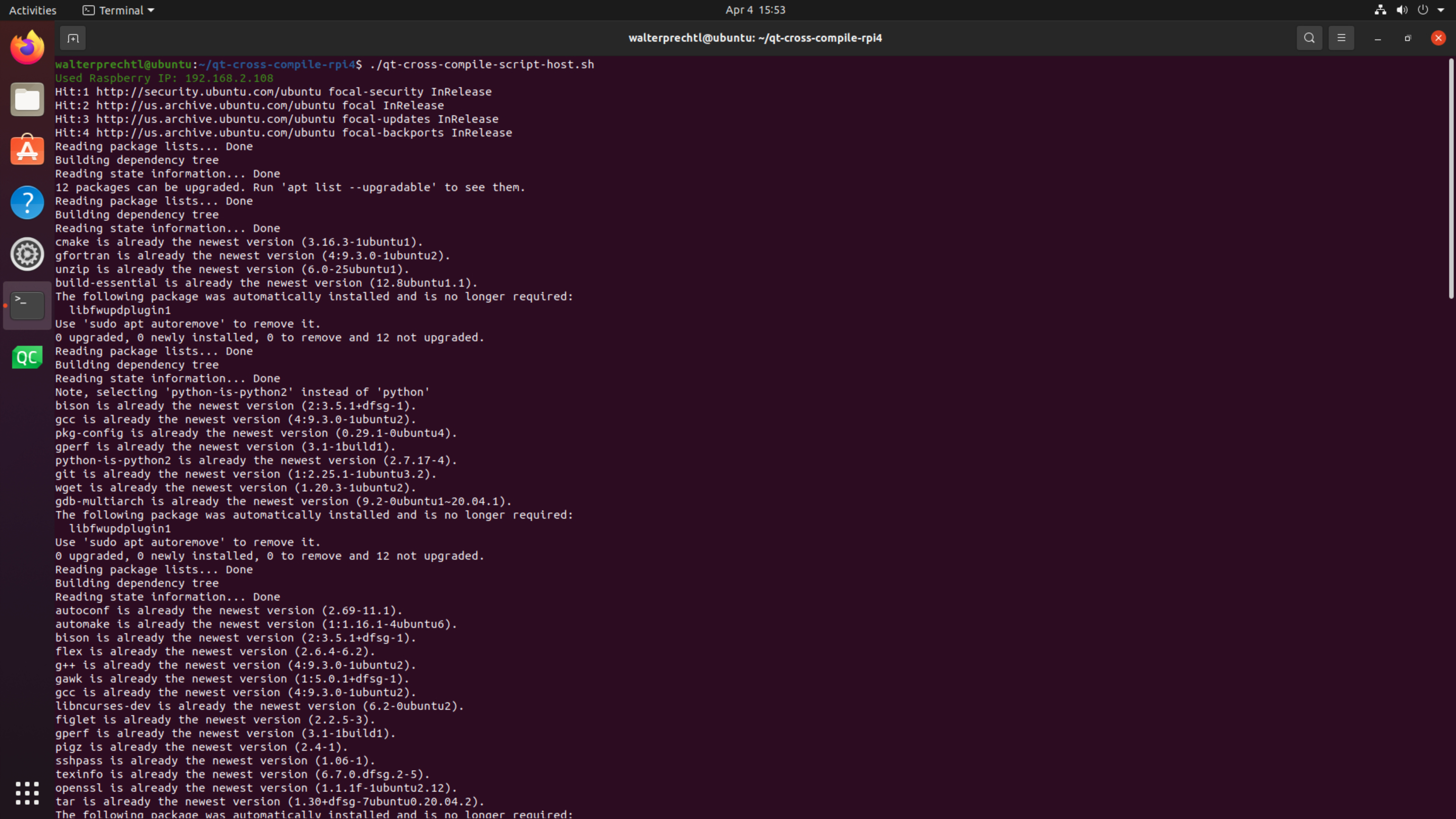 Embedded Software - Qt cross compile setup scripts voor Raspberry Pi 4 een screenshot van een computerprogramma