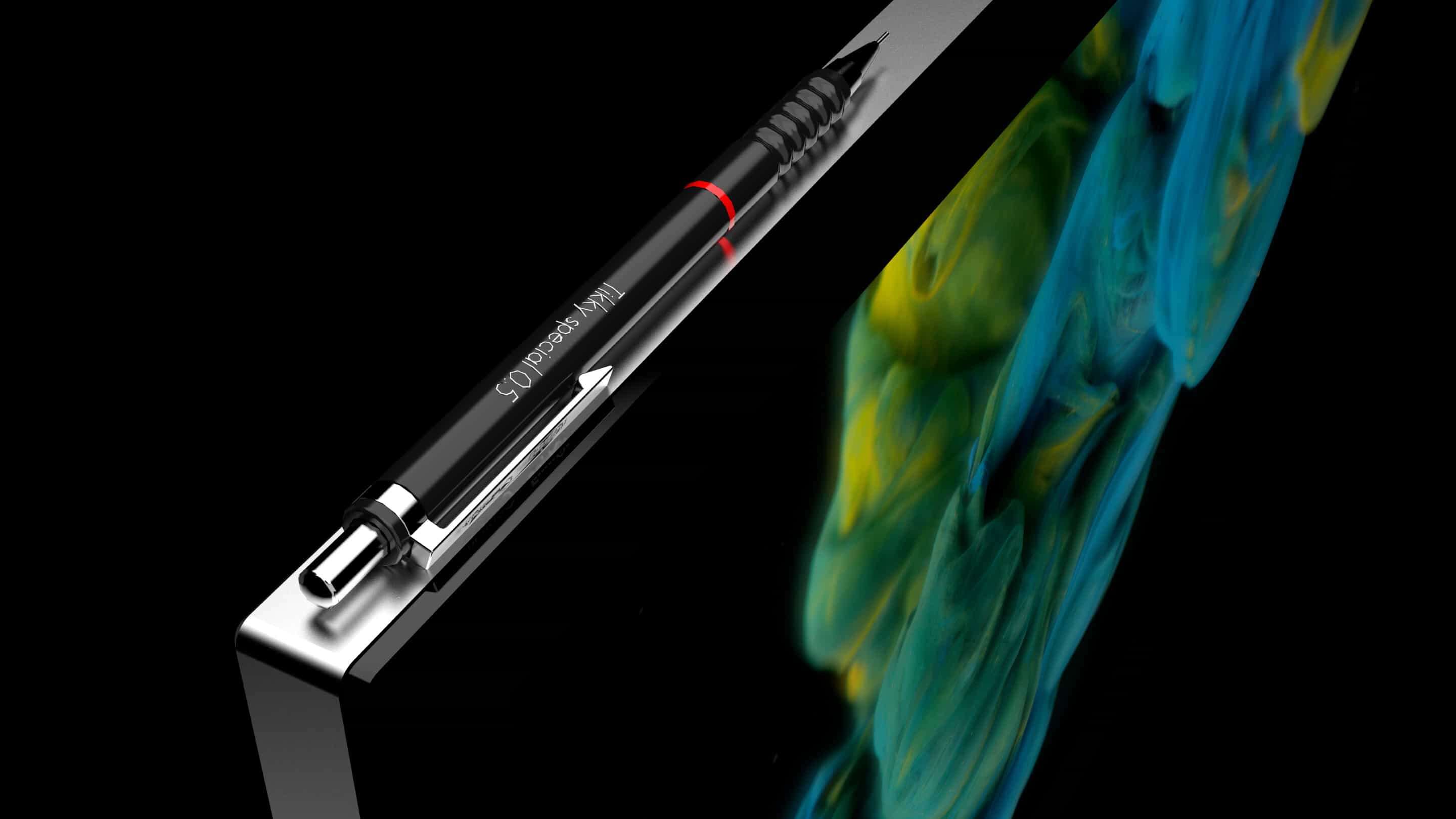 औद्योगिक मॉनिटर - औद्योगिक मॉनिटर 18 मिमी एक काली सतह पर एक काला पेन
