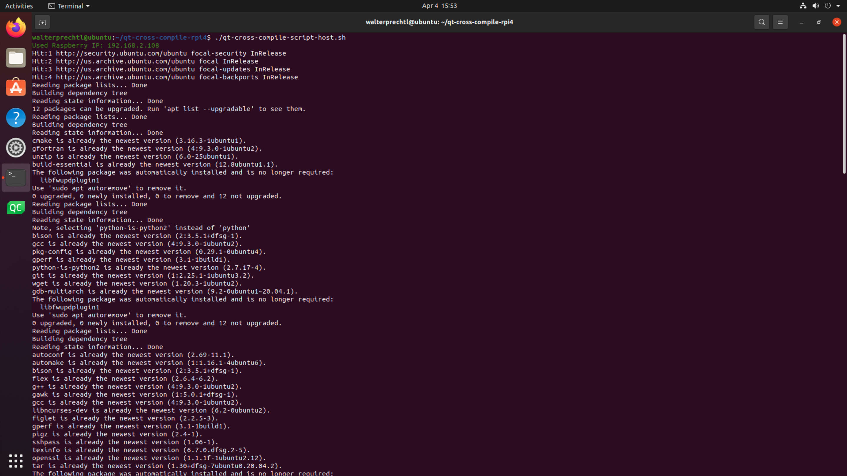Встроенное программное обеспечение - скрипты кросс-компиляции Qt для Raspberry Pi 4: скриншот компьютерной программы