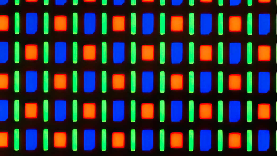 En kort forklaring av OLED-, LCD- eller AMOLED-skjermforskjeller et nærbilde av et rutenett