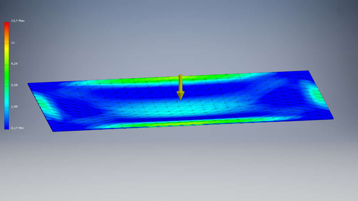 Impactinator® ガラス - 特殊ガラスの開発とサービス 黄色の矢印が指す青と緑の長方形のオブジェクト